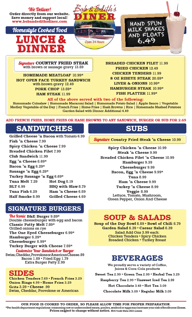 Bob & Edith's Diner Menu - Image 3